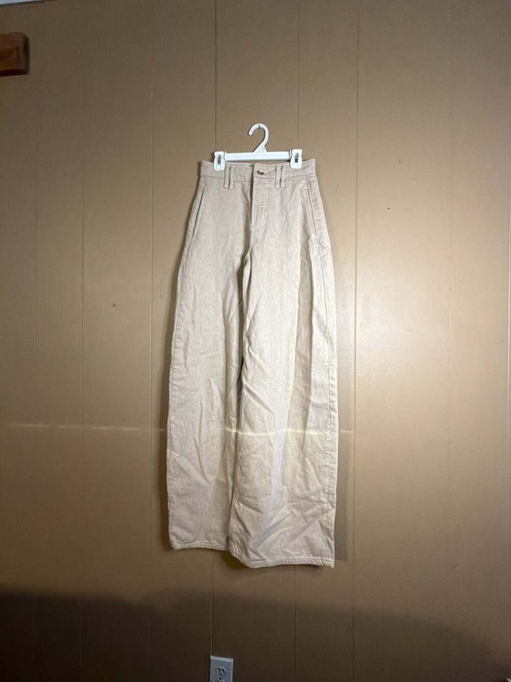 Zara Wide-Leg High-Rise Beige Denim Pants
